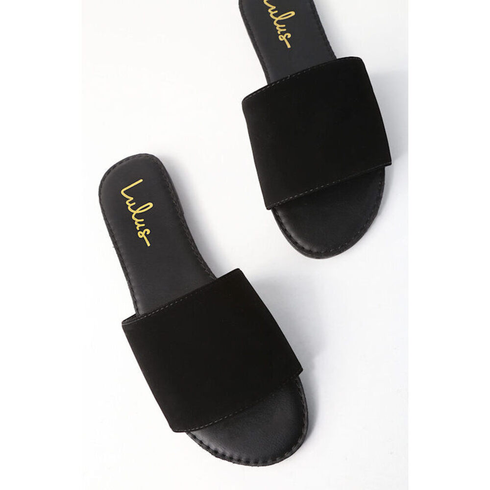 Lulus Addison Black Nubuck Slide Sandals - Size 7.5